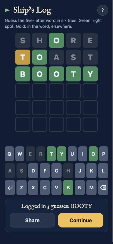 A Ship’s Log puzzle: guessing a five-letter word